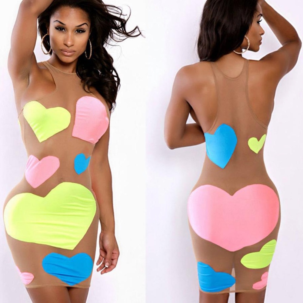 Nude dress heart print patches
